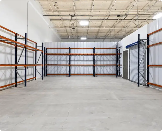 Inside a private WareSpace warehouse unit fitted with industrial racking