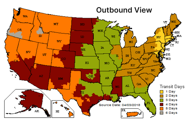 UPS USPS Outbound Shipping zones